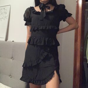 Black Melt the Lady Ruffle Dress